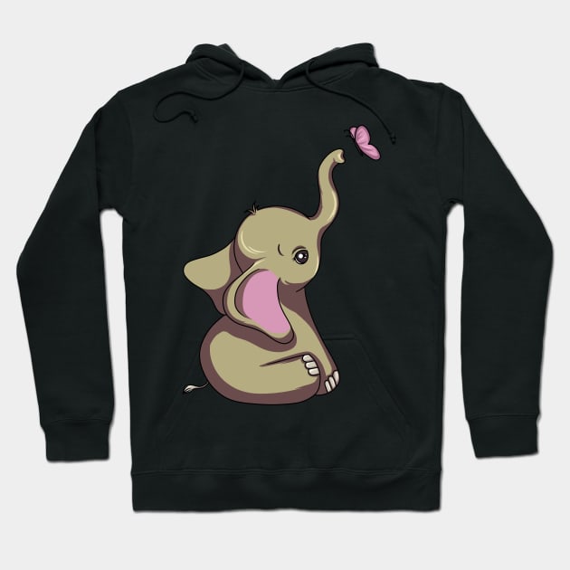 Cute elephant is playing with a little butterfly Hoodie by Markus Schnabel